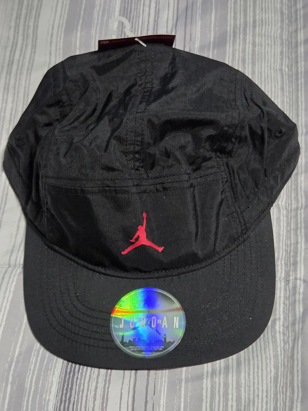 Nike Jordan AW84 Legacy Jumpman 5-Panel Hat – Black Nylon w/ Red Embroidery